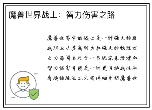 魔兽世界战士：智力伤害之路