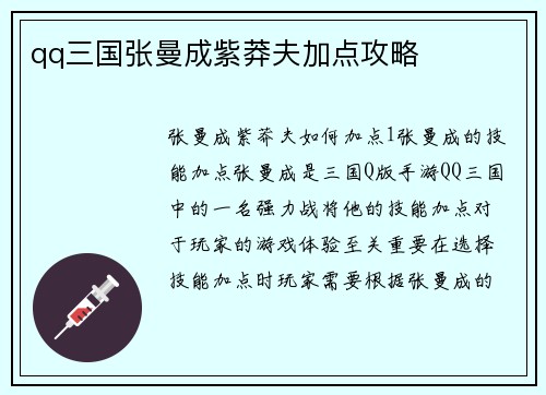 qq三国张曼成紫莽夫加点攻略